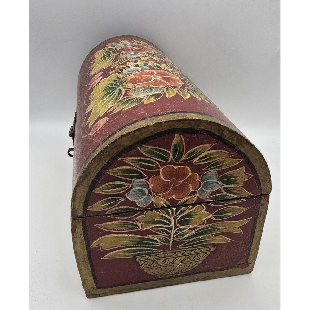 Vintage Hand Painted Wooden Floral Trinket Box 10" Long \ Cottage - Picture 4 of 13